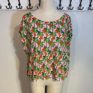 Bouffants & Broken Hearts Linen Flamingo print top size L